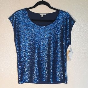Nwt Halogen Small Sequin Blue short sleeve t-shirt